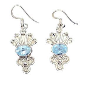 VNTG Victorian 925 Sterling Silver‎ & Real Blue Topaz Drop Earrings — Like New
